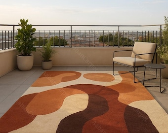 Modern Abstract Hand Tufted Area Rug, Terracotta Beige Contemporary Carpet, Scandinavian Geometric Wool Rug for Living Room Bedroom Decor