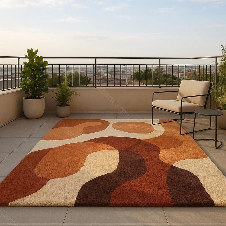 Modern Abstract Hand Tufted Area Rug, Terracotta Beige Contemporary Carpet, Scandinavian Geometric Wool Rug for Living Room Bedroom Decor image 1