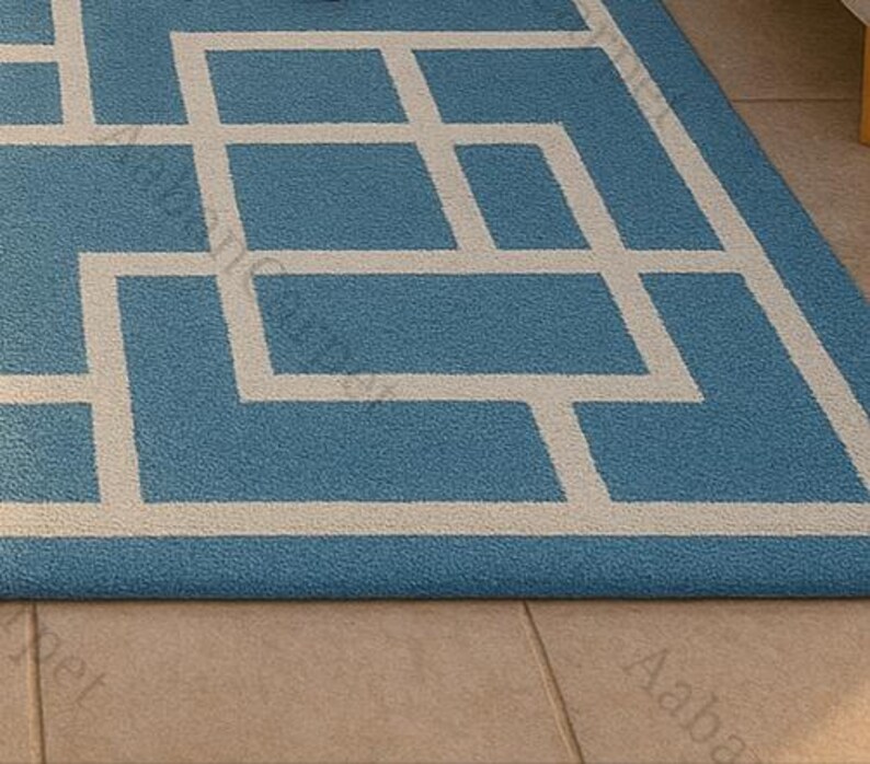 Blue Geometric Outdoor Rug: Modern Patio Balcony Carpet - Etsy