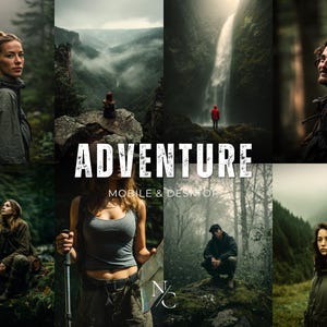 May include: A collage of outdoor adventure scenes. The word "ADVENTURE" is displayed in large white text. The scenes include people hiking, a waterfall, and mountain views. The words "MOBILE & DESKTOP" are also displayed.