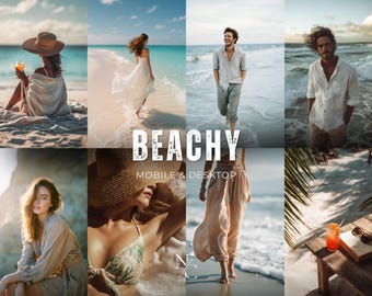 10 préréglages BEACHY, préréglage Lightroom, compatible avec les ordinateurs de bureau et les appareils mobiles, filtre vibrant, modifications rapides pour les influenceurs