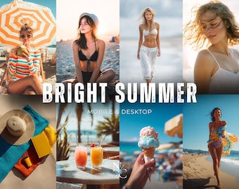 10 BRIGHT SUMMER, Lightroom Presets, Vibrant Summer, Natural Photo Editing, Aesthetic Instagram Photo Filters, Colorful Presets for Beach