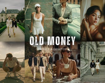 10 ajustes preestablecidos de dinero antiguo: filtros estéticos de lujo para blogueros influencers, edición en tonos cálidos, aspecto elegante, filtros de edición de fotos vintage