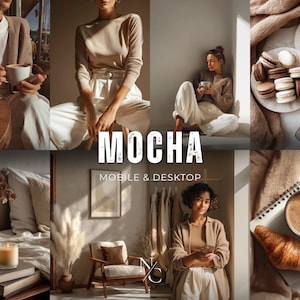 May include: A collage featuring a warm, neutral color palette with the word "MOCHA" in large white letters. The images include people in neutral-toned clothing, coffee, pastries, and decorative elements, suggesting a lifestyle or aesthetic theme.