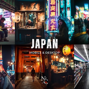 以下が含まれることがあります： 日本のシーンを写した画像のコラージュ。ギターを弾くミュージシャン、傘を持つ女性、伝統的な日本の通りの景色が含まれています。「JAPAN」の文字が大きく表示されています。