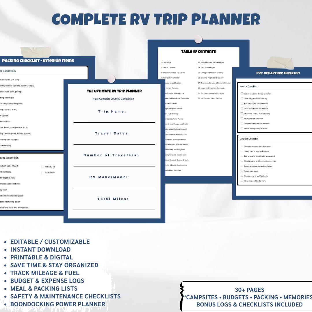 Ultimate RV Trip Planner Printable PDF | Road Trip & Camping Travel ...