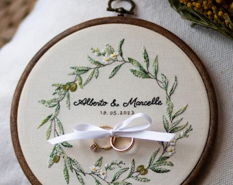 Custom Embroidered Wedding Rings Hoop, Rings Holder, Anniversary Keepsake