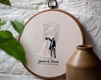 Custom Wedding Embroidery Portrait, Anniversary Keepsake