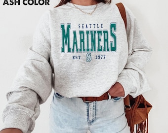 Felpa vintage da baseball di Seattle, girocollo retrò da marinaio, pullover sportivo da città unisex, regalo.....///