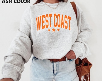 West Coast Sweatshirt, Vintage West Coast Shirt, Retro California Style Crewneck, Unisex Coastal Gift.....|||