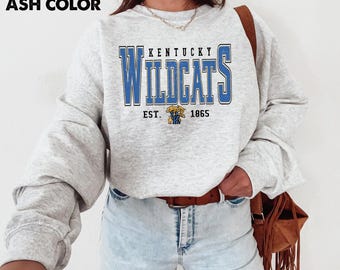 Felpa vintage in stile Kentucky College, girocollo con grafica retrò Wildcat, felpa sportiva unisex da campus, regalo.....///