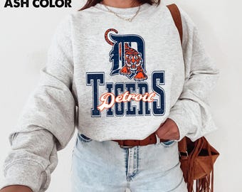 Felpa vintage da baseball di Detroit, girocollo con grafica retrò di tigre, regalo unisex City Sport Pullover.....///