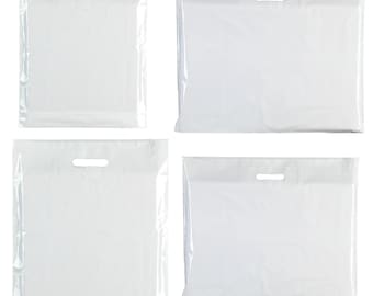 White Plastic Carrier Bags-Durable LDPE with Die-Cut Handles |4 Sizes Available
