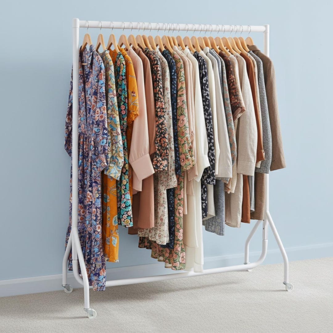 White Heavy-duty Clothes Rail - 150 Kg Load Steel Garment Rack With ...