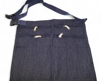 Market Trader Money Belt with 6 Pockets | Adjustable Waist Pouch Bag in Denim | Craft Fair, Stall, Festival Apron
