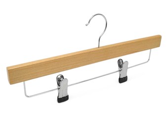 Wooden Trouser & Skirt Hanger 35.5cm Natural Wood with Chrome Metal Clips