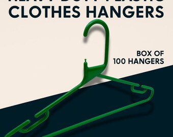 100x Green Strong Heavy Duty Plastic Adult Coat Hangers with Trouser Bar