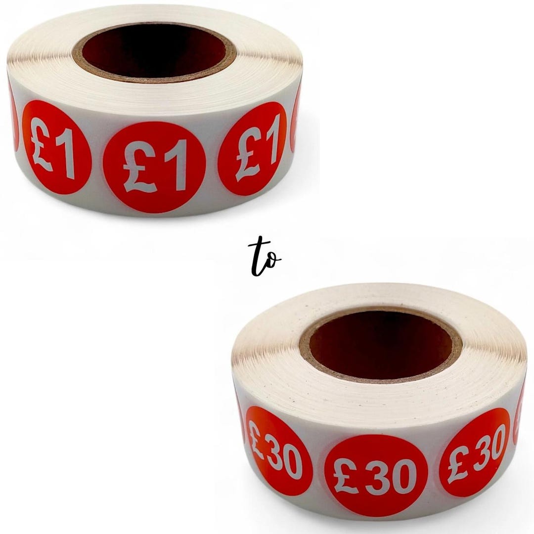 Roll of 1000 Red Price Stickers - 25mm Self-adhesive Retail Labels 1 ...