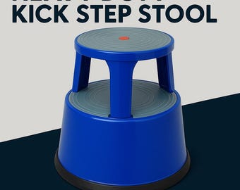 Durable Blue Steel Kick Step Stool Non-Slip Portable for Home Office Warehouse