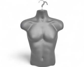 Silver Male Hanging Half Body Form Matt Plastic Display Torso Mannequin