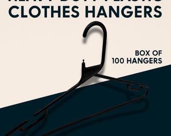 100x Black Strong Heavy Duty Plastic Adult Coat Hangers with Trouser Bar
