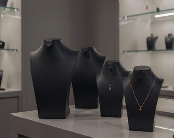 Black Leatherette Necklace Bust Display Stand for Pendants, Chains, Jewellery Showcase | Retail, Market, Craft Fair Display Holder