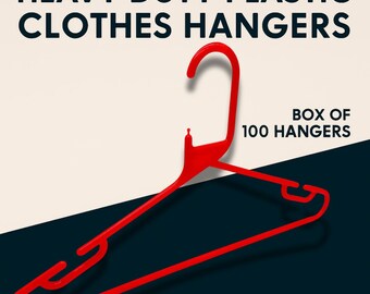 100x Red Strong Heavy Duty Plastic Adult Coat Hangers with Trouser Bar