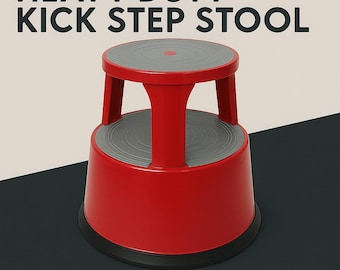 Durable Red Steel Kick Step Stool Non-Slip Portable for Home Office Warehouse