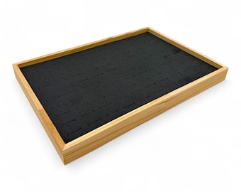 Jewelry Drawer Organizer 100-Grid Grey Bamboo Velvet Insert 35×24×3cm