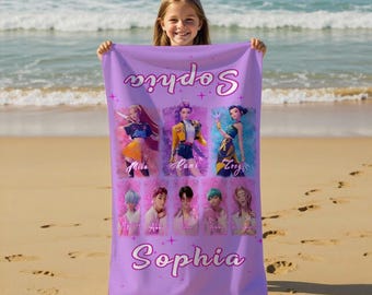 Personalized Huntrix Demon Girl Kpop Beach Towel,Mira Rumi Zoey Pool Towel,Summer Travel Gift,Beach Pool Accessory,Gift for Kpop Fans