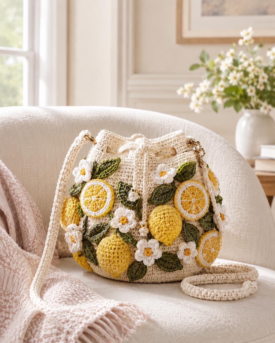 30 3D Crochet Patterns for Texture, Shape, and Standout Handmade Projects 2 Lemon Blossom Bucket Bag