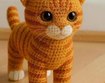 Schema all'uncinetto per un gatto soriano arancione, amigurumi per gatti in PDF, tutorial per un gattino di peluche realistico, schema all'uncinetto per animali