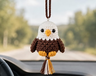 Bald Eagle Car Charm Crochet Pattern, Amigurumi Rearview Mirror Ornament, Patriotic Bird Decor, DIY Hanging PDF