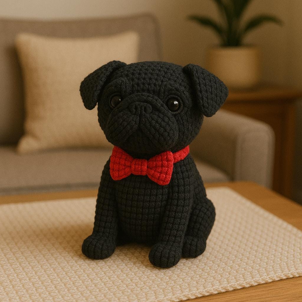 Patrón de crochet de amigurumi de pug negro (PDF) Tutorial de