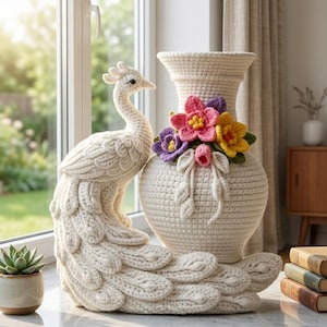 Crochet Vase Pattern PDF Amigurumi Vase Crochet Pattern Flower Vase   Home Decor Crochet Pattern  Peacock Vase Pattern Instant Download