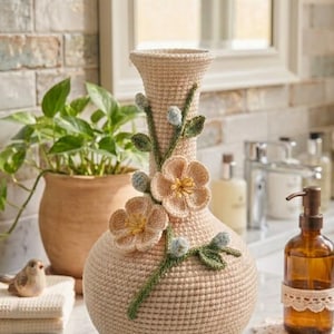 Amigurumi-vasmönster PDF, virkad blomvas, botaniskt heminredningsmönster, direktnedladdning