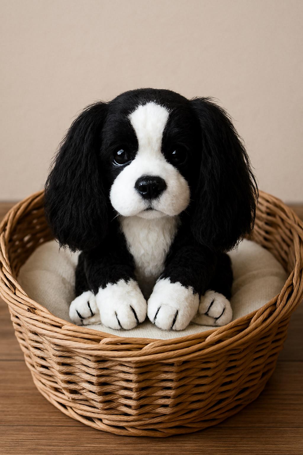 Orsacchiotto Peluche Cavalier King Charles Spaniel, 14 Cm, Realistico, Nero E Bianco, Faithful Friends