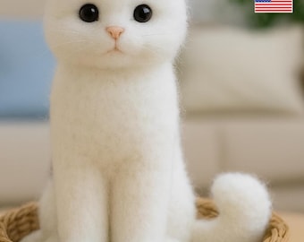 猫の編みぐるみかぎ針編みパターン：白い子猫のぬいぐるみ（PDF