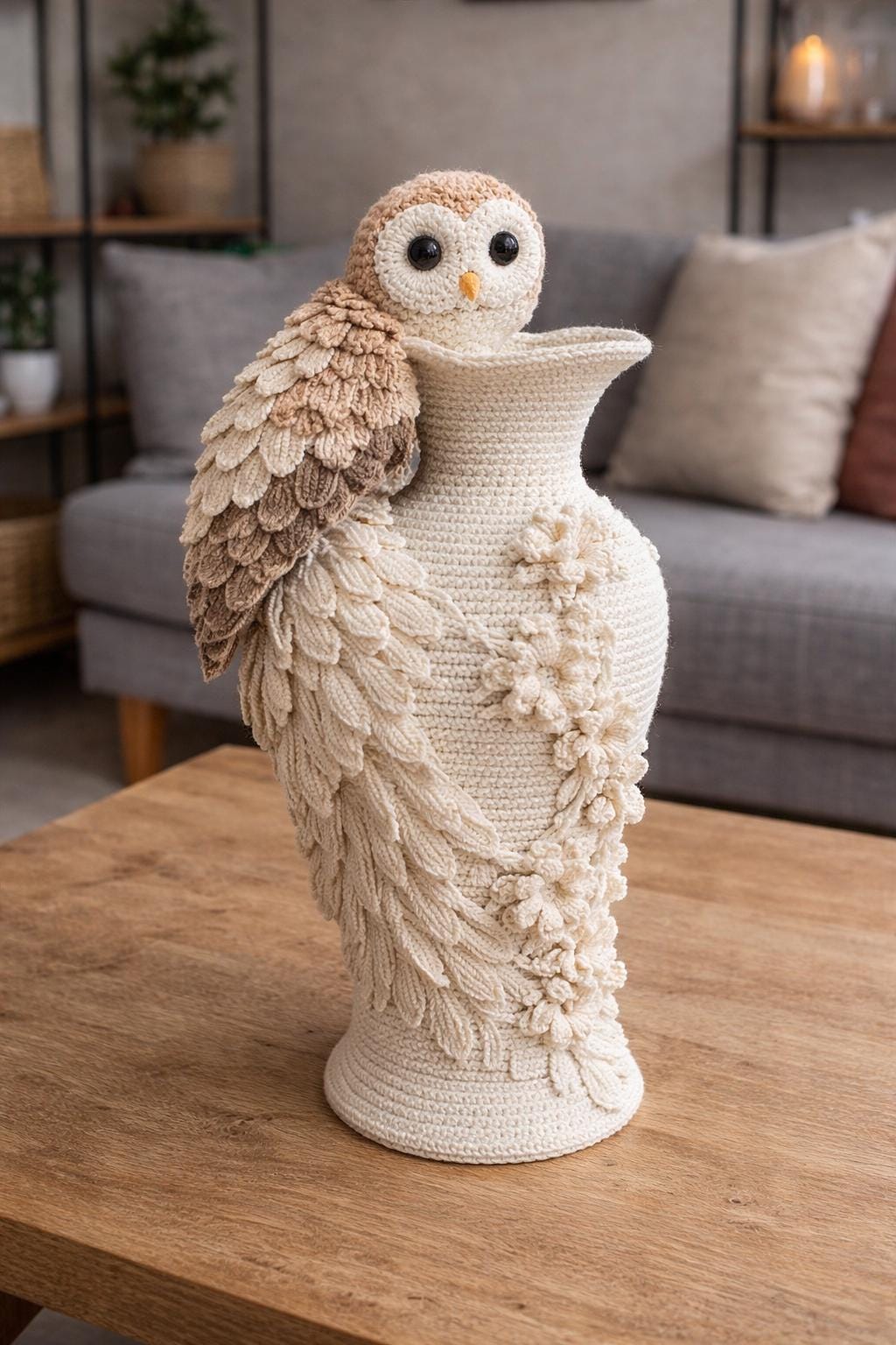 Owl Vase Crochet Pattern, Amigurumi Owl Flower Vase, Crochet Home Decor, Bird Vase PDF, Woodland Ani