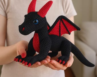 Dragon Crochet Pattern, Black Dragon Amigurumi PDF, Fantasy Dragon Plush Tutorial, Mythical Creature Pattern