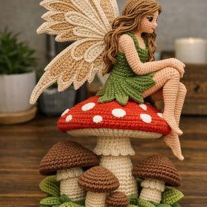 Fairy on Mushroom Crochet Pattern PDF, Amigurumi Fairy Doll Pattern, Woodland Fairy Crochet, Fantasy Home Decor, Digital Download