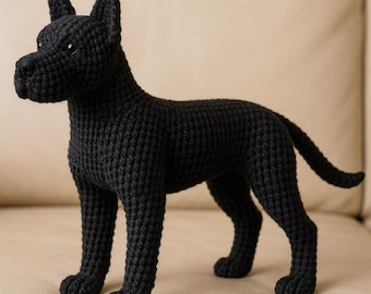 Patrón de crochet de gran danés, amigurumi realista de perro (PDF), tutorial de peluche de perro negro, patrón de crochet de animales