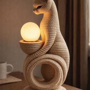Amigurumi Cat Lamp Pattern PDF, Crochet Cat Night Light, Moon Lamp Cat, Shelf Decor, Cozy Home Decor Pattern
