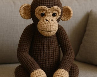 Patrón de mono a crochet, amigurumi de mono en PDF, tutorial de peluche de animal de la selva, patrón de animal a crochet