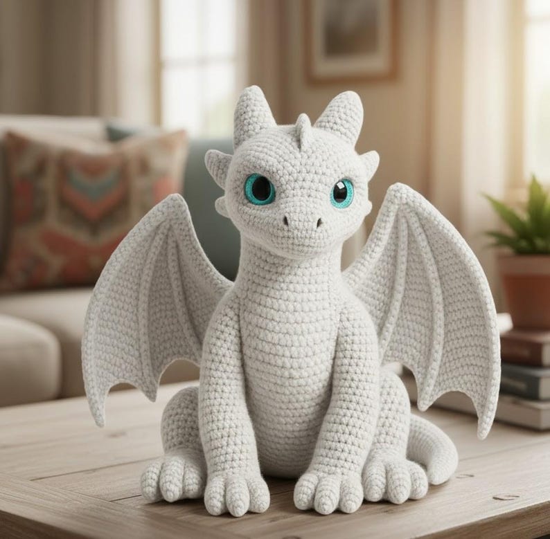Light Fury Dragon Crochet Pattern, Fantasy Dragon Amigurumi PDF, White ...