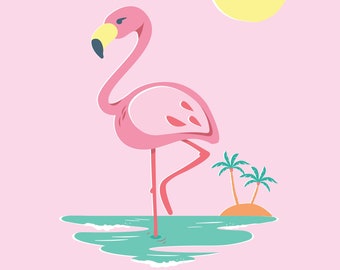 Majestically  Flamingo   / A3 Original Illustration Poster, Digital Print