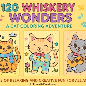 120 Cat Coloring Pages for Kids | Printable PDF | Cute & Funny Cat Coloring Book | Digital Download | Animal Activity Book A4