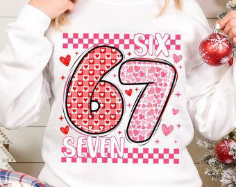 Six Seven Valentine PNG, Girly Valentine’s Day Sublimation, Pink Red Heart