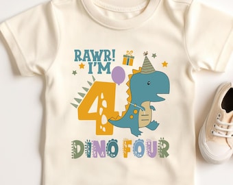 Dinosaur 4th Birthday PNG: 'Rawr I'm 4' Sublimation Design (Digital Download)