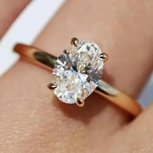 1.5 CT Oval Moissanite Solitaire Engagement Ring, 14K Yellow Gold Diamond Promise Ring, Classic Oval Cut Proposal Ring, Anniversary Ring